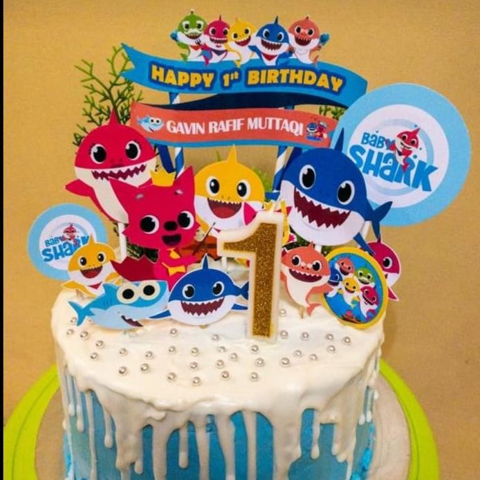 Cake Topper Baby Shark/Hiasan kue Baby Shark/Cake Topper Custom