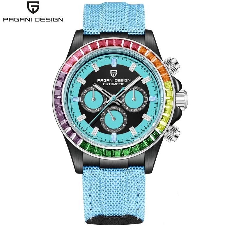 PAGANI DESIGN 40MM Rainbow Bezel Chronograph Sapphire Luxury Automatic Mechanical Watches Men's Stai