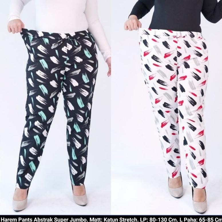 New - Celana Panjang Harem Pants Katun Abstrak Super Jumbo . Celana Panjang Katun Stretch Wanita Big