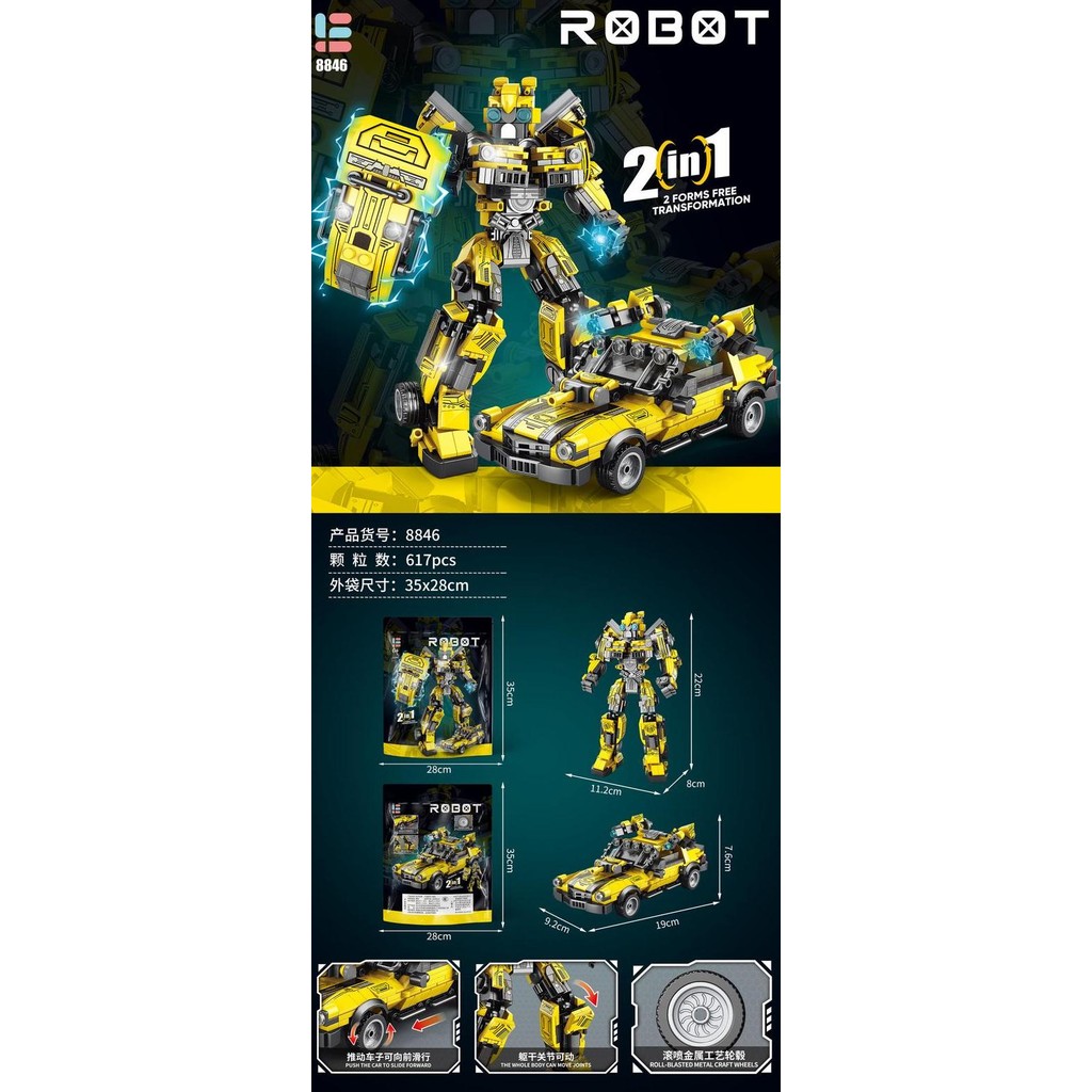 Mainan Brick Susun Balok Vajra Transformer Warrior Mecha Robot Mobil 2 in 1 / Kado anak laki2 / Hamp