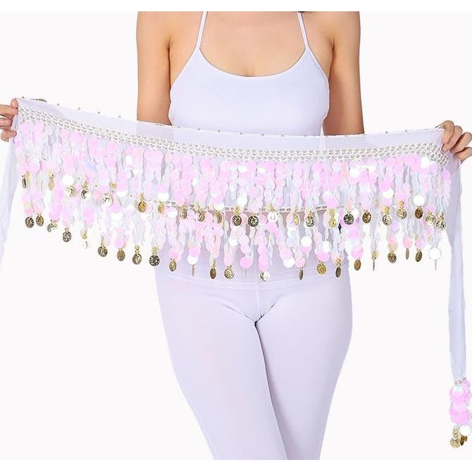 Belly Dance Belt Hip Scarf Selendang Pinggang Tari Perut - Sifon Manik Payet Anggur - Wanita - Hitam