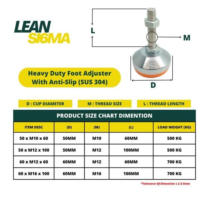 HEAVY DUTY ADJUSTER FOOT WITH ANTI SLIP KAKI MEJA STAINLESS STEEL 304