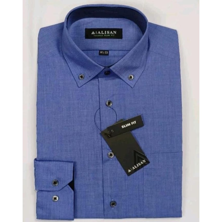 Kemeja Pria ALISAN POLOS NEW SLIMFIT Semi Jeans Biru HI8]