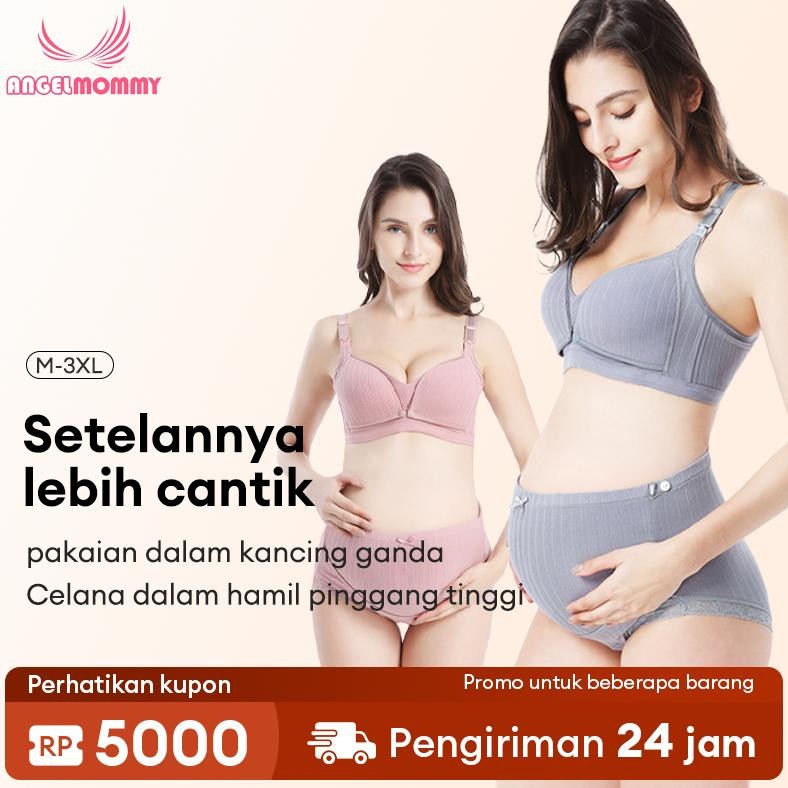 ANGEL MOMMY Set Bra Menyusui Ibu hamil Kancing Depan Bra Tanpa Kawat Jumbo Celana Dalam Berpinggang 