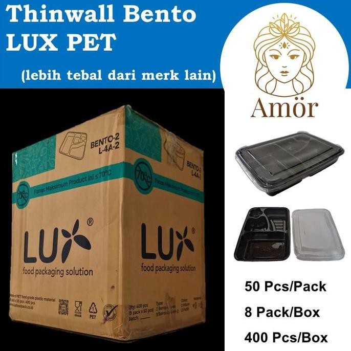 [ 1 Dus ] Mika Bento Sekat 4 Tebal Box Hitam Lux Pet 400 Pcs Plastik