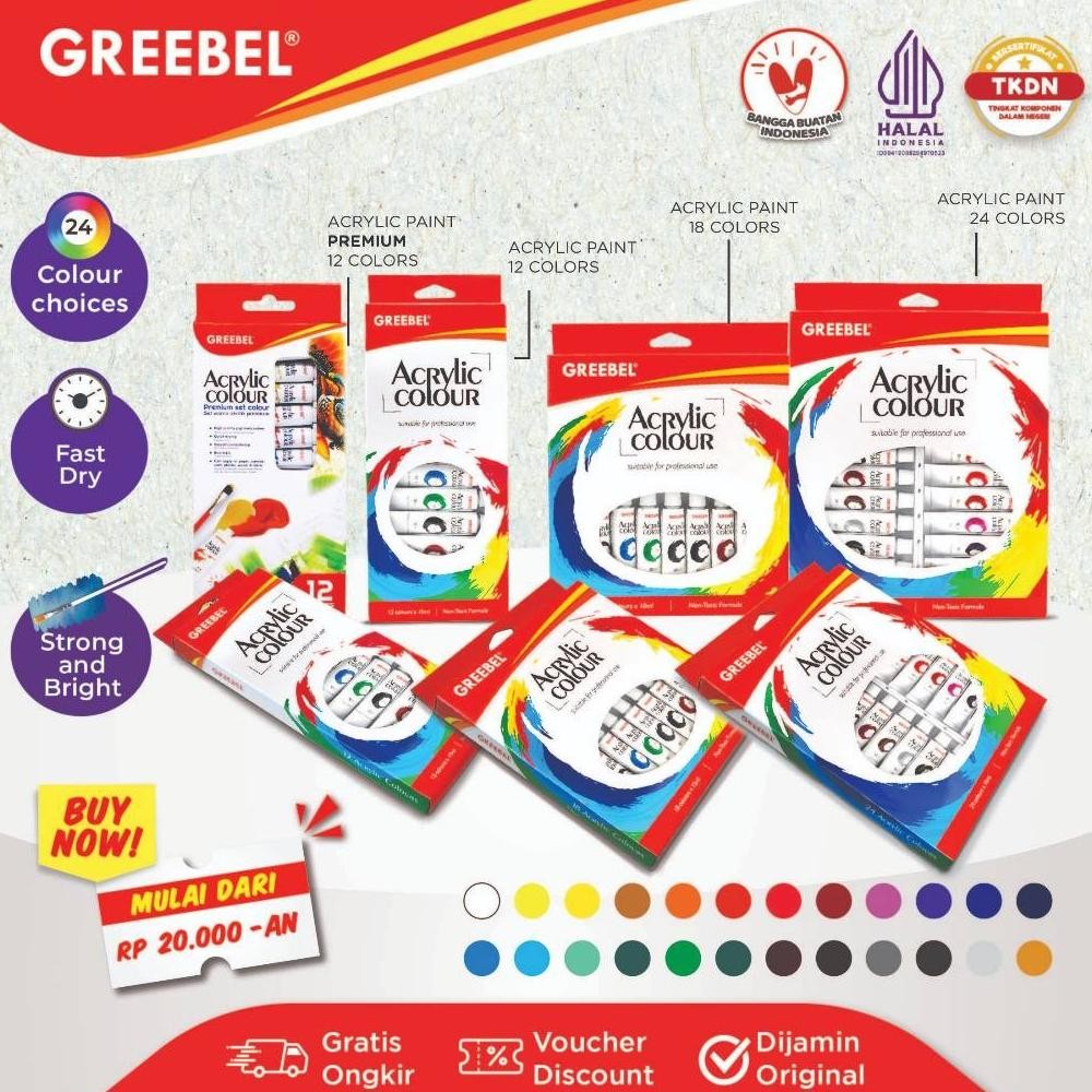 

GREEBEL Cat Lukis Akrilik Set / Acrylic Paint Color (Cat Acrylic 10ML) Cat Melukis