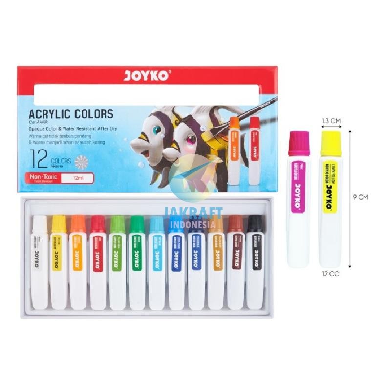 

(12 Pcs) Cat Lukis Akrilik JOYKO ACC-12ML-12C Acrylic Paint Set 12 Warna