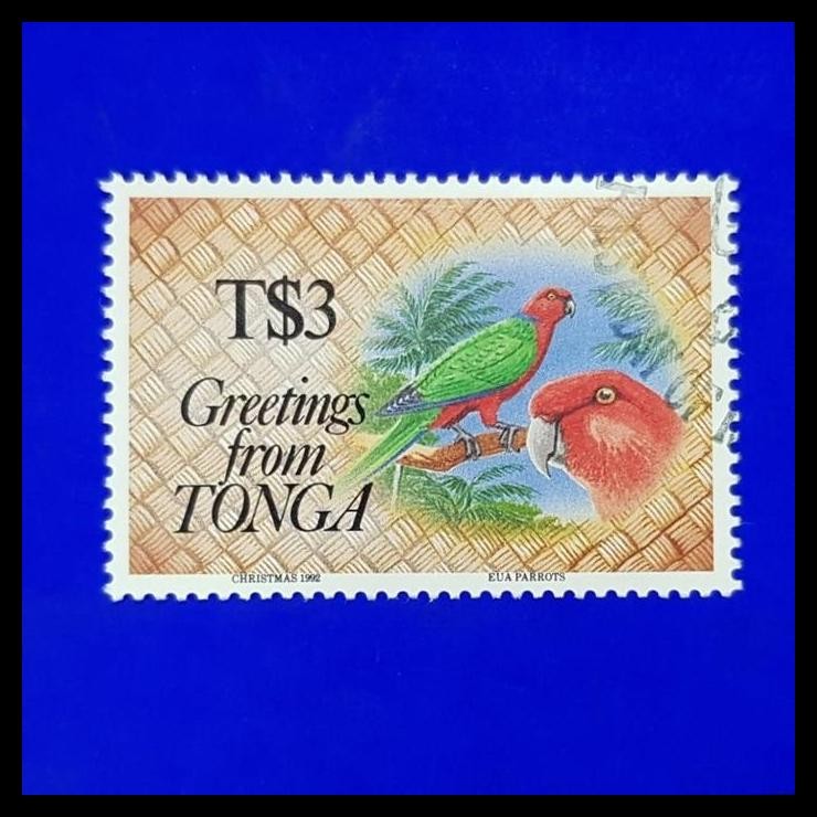 

DISKON PRANGKO CHRISTMAS 1992 DARI TONGA. BURUNG EUA PARROTS. HIGH VALUE T$3