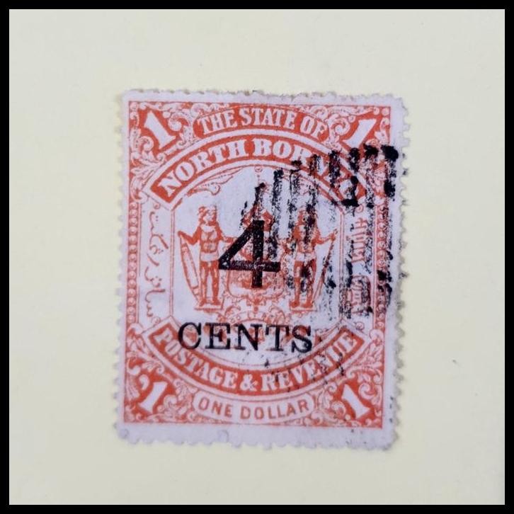 

TERBARU PRANGKO THE STATE OF NORTH BORNEO 1895. 4 CENTS ON 1 DOLLAR !!!!!!