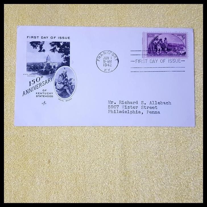 

DISKON PRANGKO AMERIKA. FDC 150TH ANNIV. OF KENTUCKY STATEHOOD 1792-1942