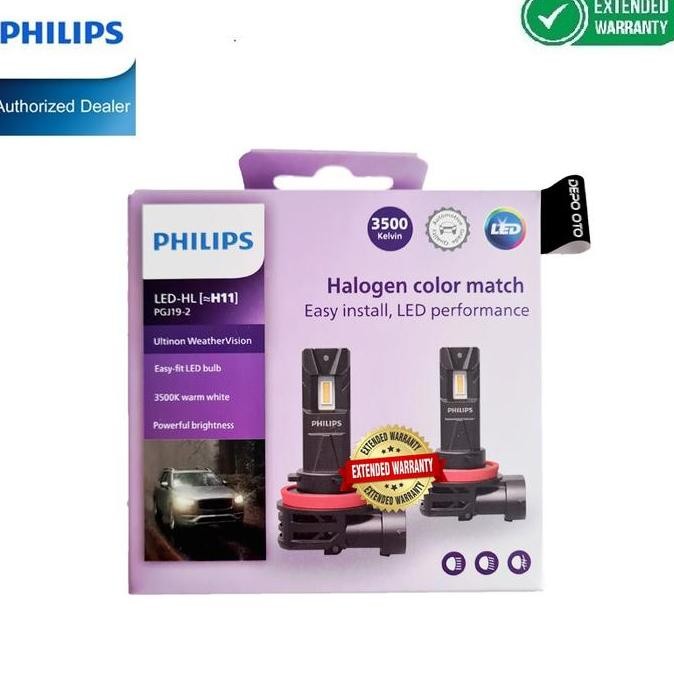Philips Ultinon Weather Vision Led H11 3500K Bohlam Lampu Mobil Kuning