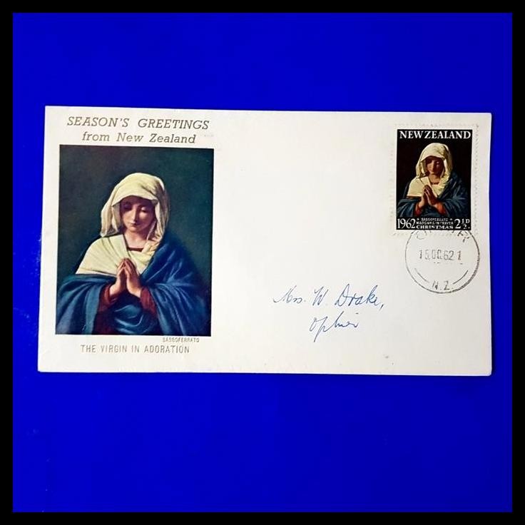 

TERMURAH PRANGKO NATAL/CHRISTMAS 1962. THE VIRGIN IN ADORATION. FDC NEW ZEALAND !!!!!