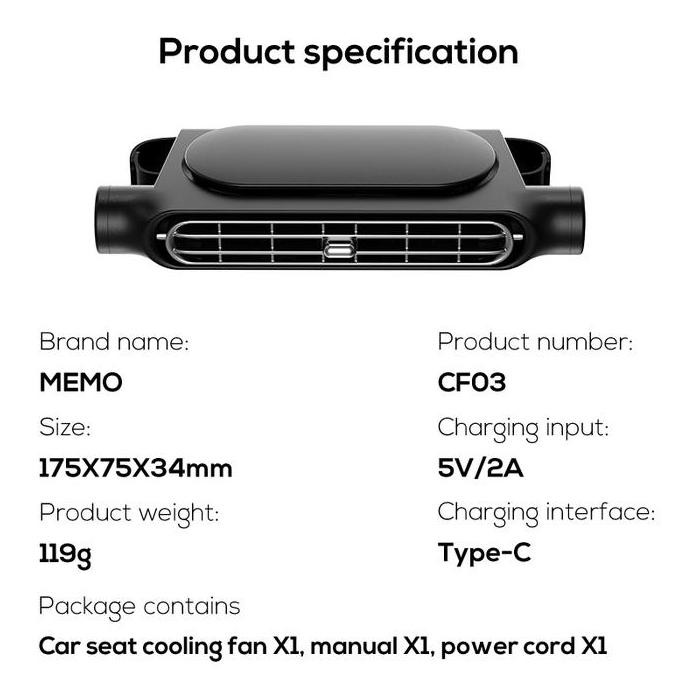 Memo Car Seat Cooling Fan Kipas Mobil Udara