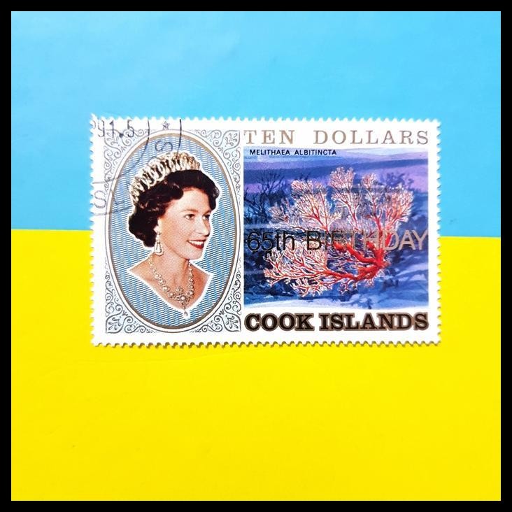 

DISKON PRANGKO QUEEN ELIZABETH II C.T. GOLD 65TH BIRTHDAY COOK ISLANDS. $10 !!