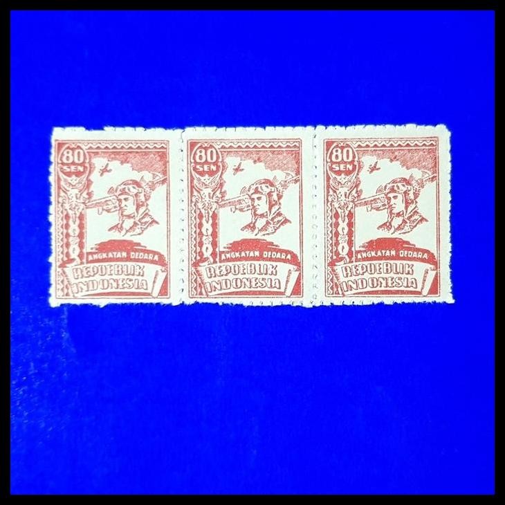 

HOT DEAL PERANGKO PILOT TEMPUR/PESAWAT. 1947. PRANGKO REVOLUSI 80 SEN, STRIP 3 !!!!!!