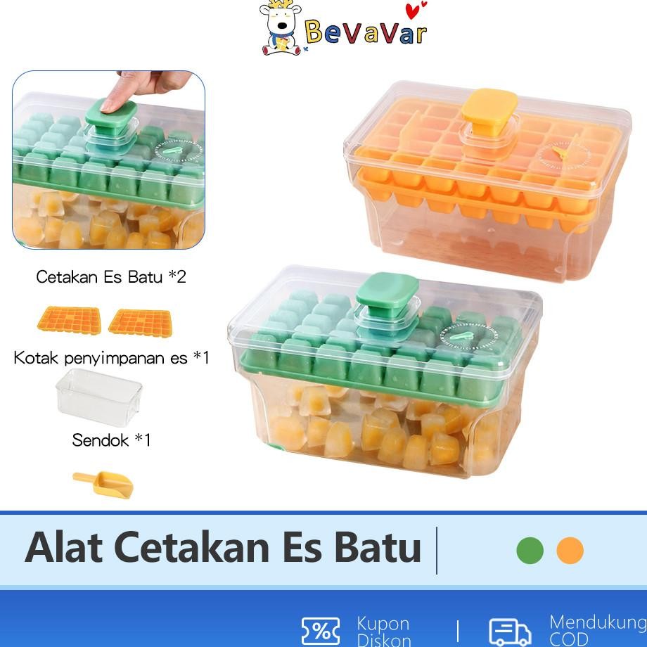Bevavar Alat Cetakan Es Batu 32 Grid 2 Tray Ice Cube Maker Wadah Es Batu Tempat Es Batu Dengan Tutup