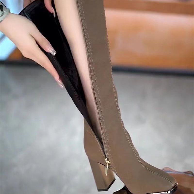 New Rider Boots Square Toe Over-the-Knee High Boots Women's Block Heel Boots