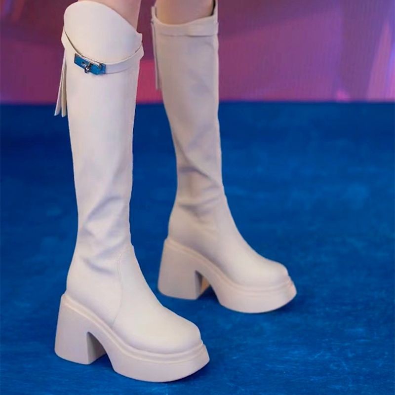 New women's boots block heel platform boots, fashionable high-heeled martin boots