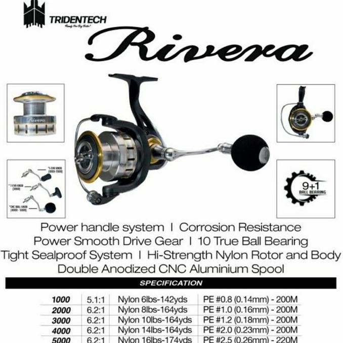 BARU REEL TRIDENTECH RIVERA - 1000 2000 3000 4000 5000 - POWER HANDLE