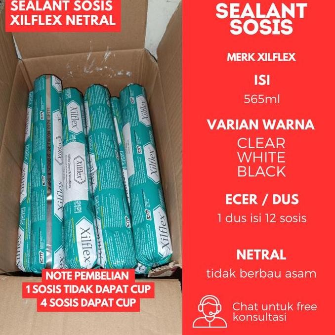 Xilflex Silicone Sealant Sosis | Lem Kaca Kayu Aluminium Netral