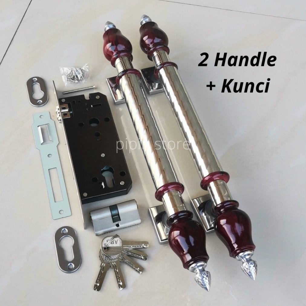 Handle Pintu Rumah 45cm Kunci Set Gagang Pintu Kayu Jati Tarikan Pintu Kupu Tarung Pegangan Pintu Mi