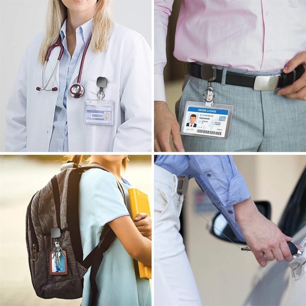 

28.3 Inch Keychain Retractable Heavy Duty - Gantungan Kunci & Id Badge Reel - Clip Logam Kuat Dengan Tali Stainless