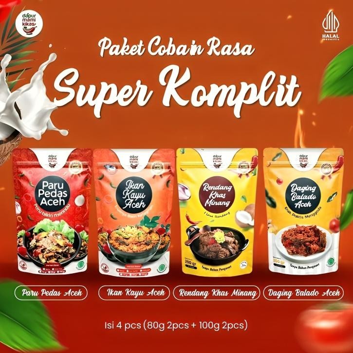 

Paket Komplit HematLauk Instan 4 Varian | Paru Pedas, Ikan Kayu, Balado, Rendang | Dapur Mami Kikas