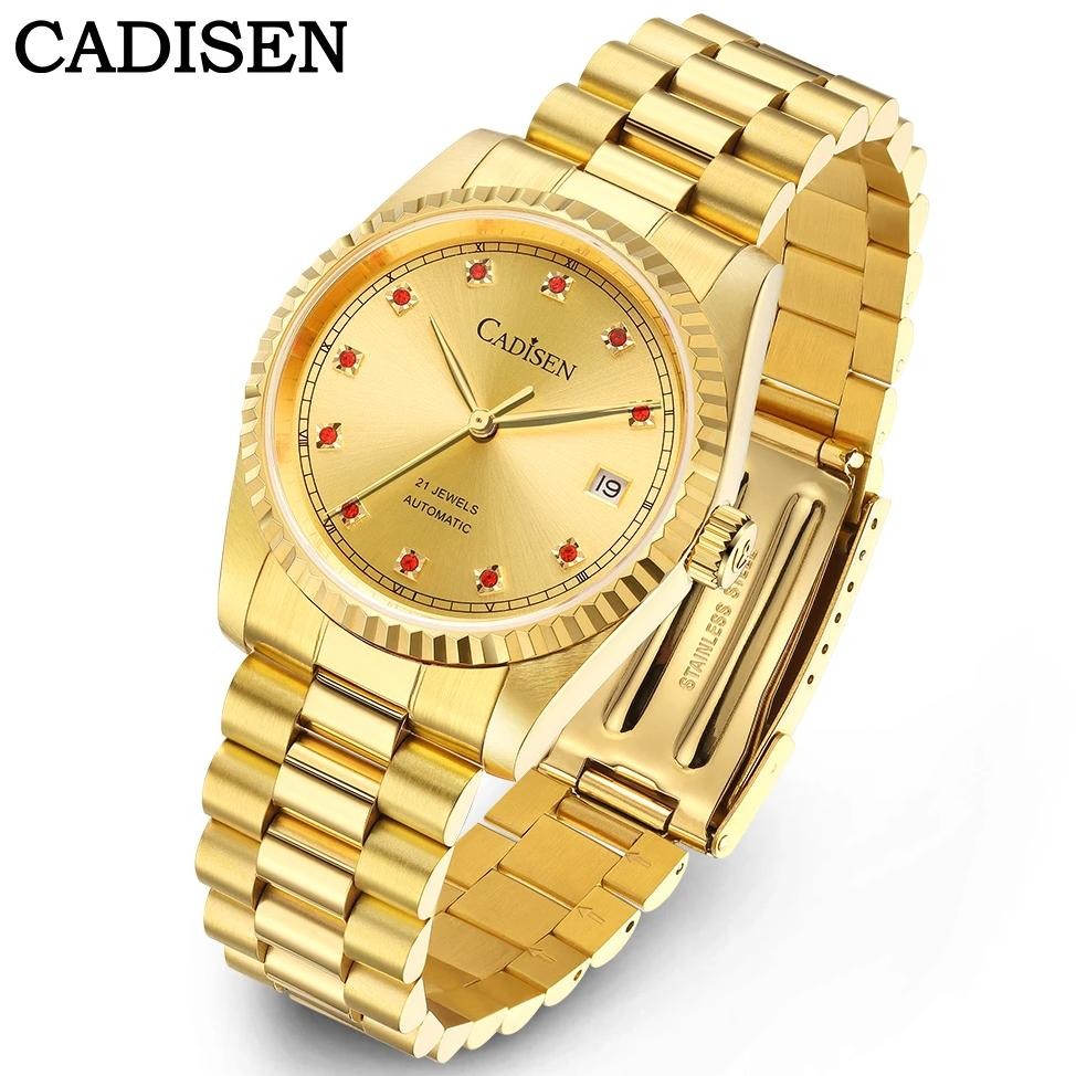 CADISEN Mechanical Automatic Watch For Men Japan 8215 Movement Sapphire Stainless Steel Luxury Golde