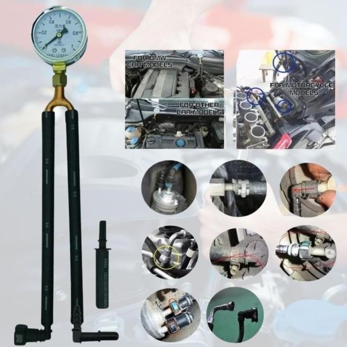 Alat Test Tekanan Pompa Bensin Cabang 8Mm Fuel Pressure Gauge Tester Pembaca Kondisi Pump Motor Mobi