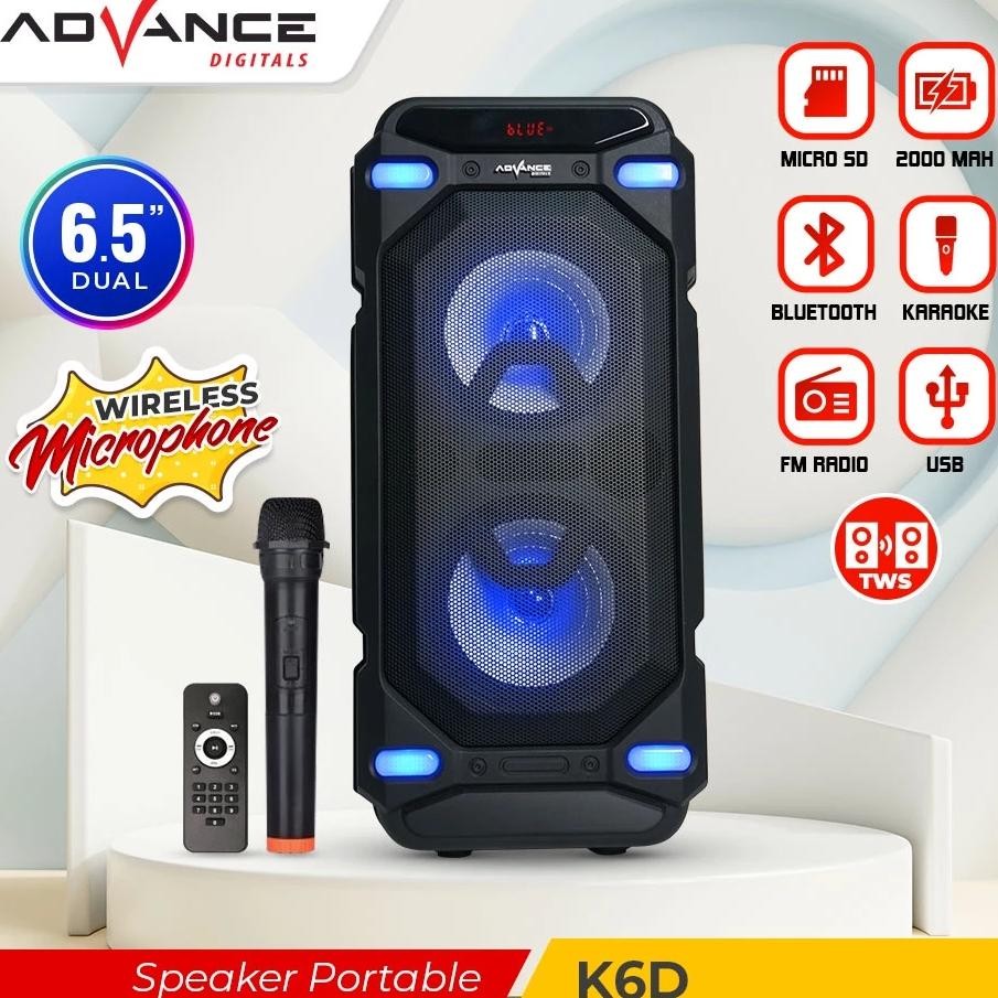 Advance K6D Speaker Bluetooth Hifi Karaoke Wireless Portable Super Bass Aktif BONUS Mic Wireless