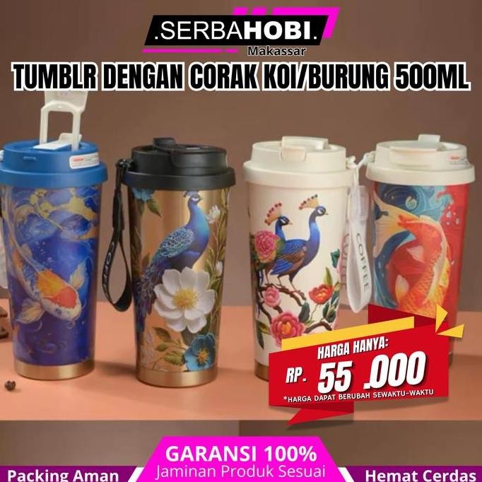 .........] Tumbler Coffee Mug Stainless Steel dengan Tali 500ml  / tumbler stainless / tumbler motif