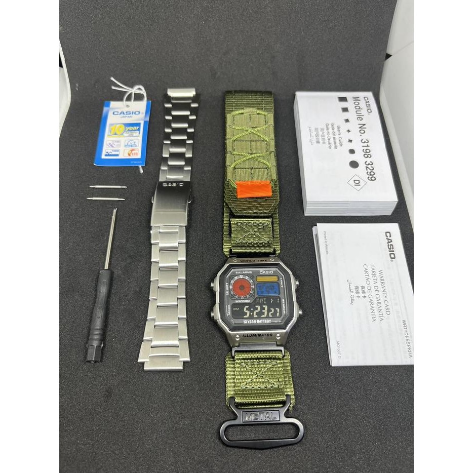 Modified Jam Tangan Pria Casio Ae-1200, Colorful Polarised Lcd, Hydromod Case And Elastic Nato Strap