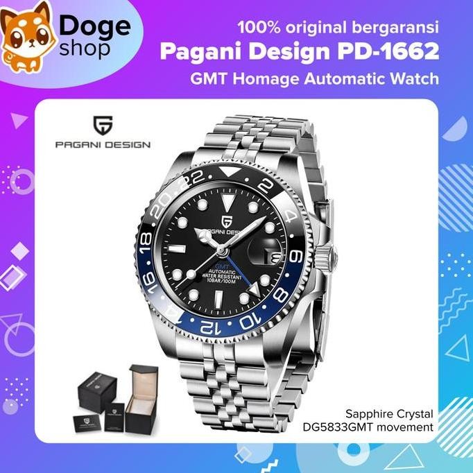 pagani design gmt pd-1662 automatic watch model batman pepsi oyster jubilee