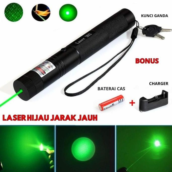 Laser Jarak Jauh 10 km Hijau Pointer Presentasi Senter Leser 303 ASLI