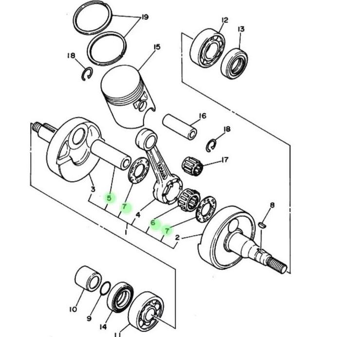 new BEARING LAHER BIG END,PIN BOSH CRANK,RING STANG SEHER BAWAH RX KING ORIGINAL YAMAHA 93310-422Y1 