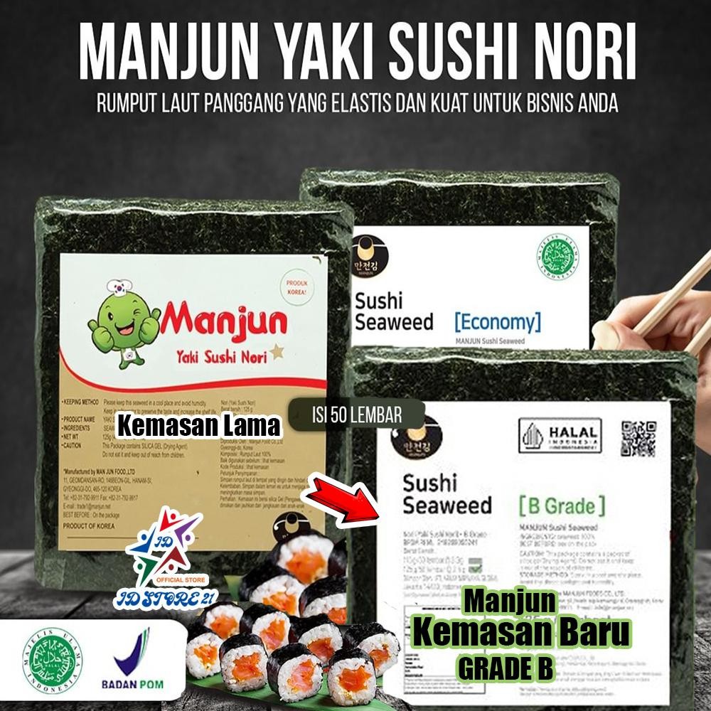 

FM MANJUN Sushi Nori Kimbab 50 Sheet Halal MUI Nori Gimbab Import Lembar Rumput Laut product of korea