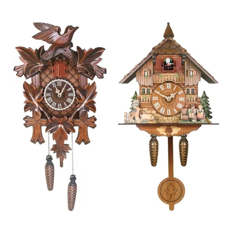 Wooden Wall Clock Cuckoo Antique Pendulum Hanging Handcraft Swing Alarm Watch Home Restaurant Bedroo