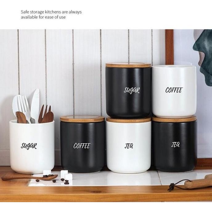 [MS]1SET Tempat Penyimpanan Kopi Teh Gula/Toples Kopi Keramik Set 3in1 NS