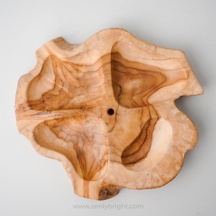 Piring Saji Kayu Jati Sekat 4 | Piring Unik| Piring Saji