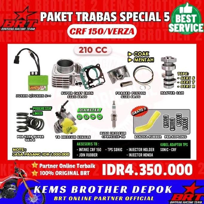 PAKET BORE UP CRF BRT 200 CC DAN 210CC ORINAL BRT Free Ganjelan Klep