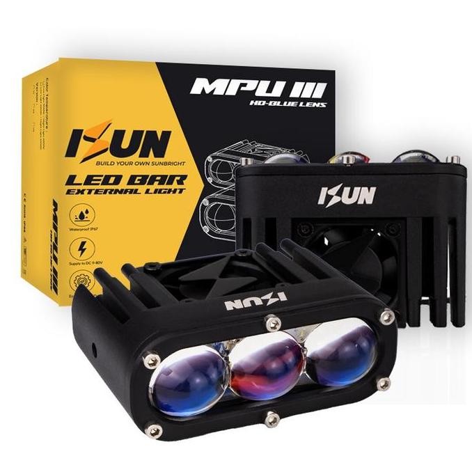 ISUN LED BAR MPU 3 dengan HD-Blue Lens dan Kipas Pendingin DC 9-80V/120W