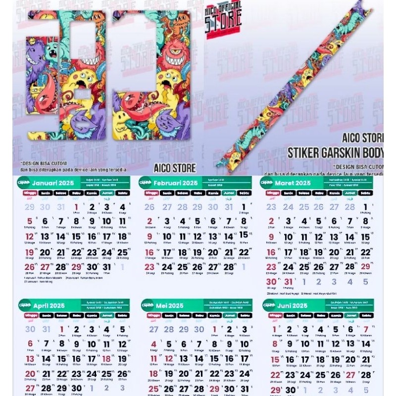 

*2Piece* Kalender Baru Tahun 2025 B80 3 Garskin Stiker Casing Custom Bebas Dan Bayar Ditempat