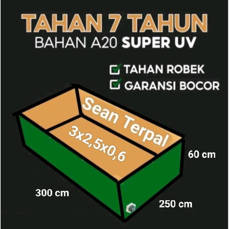 Terpal Kolam Ikan A20 Hijau 3x2,5x0,6 / 300x250x60 buat budidaya ikan