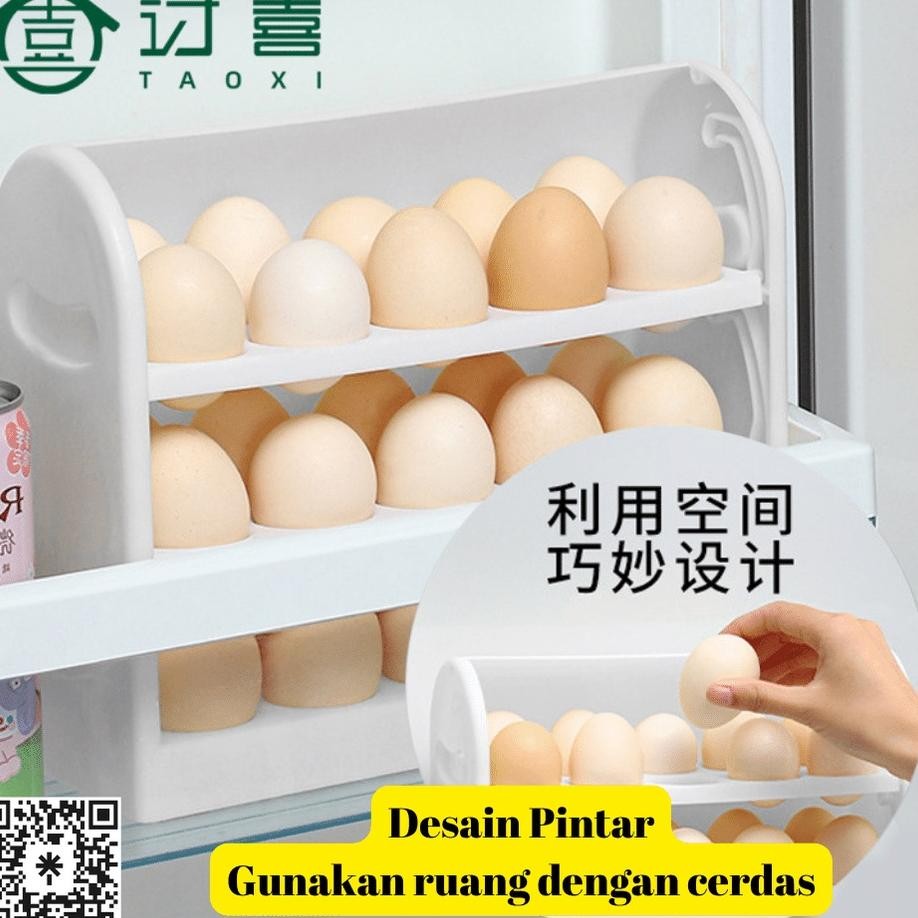 Tao Xi Kotak Penyimpan Telur Lipat Upgrade 3 Tingkat Dengan Penutup