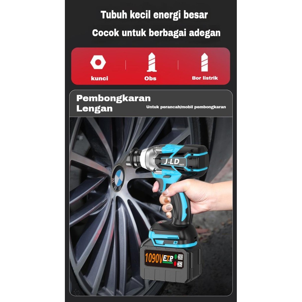 Jld 1090S Cordless Impact Wrench 1090V 2 Baterai Bor Buka Baut Kunci 48 Volt Original Dan Terpercaya