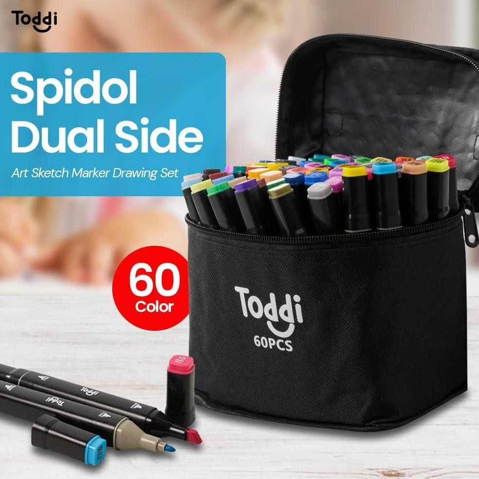 

Spidol Dual Side Fine Art Brush Pen Art Marker Set 60 Color - 1 mm (Fine Nib) And 6 mm (Broad Nib) DiM