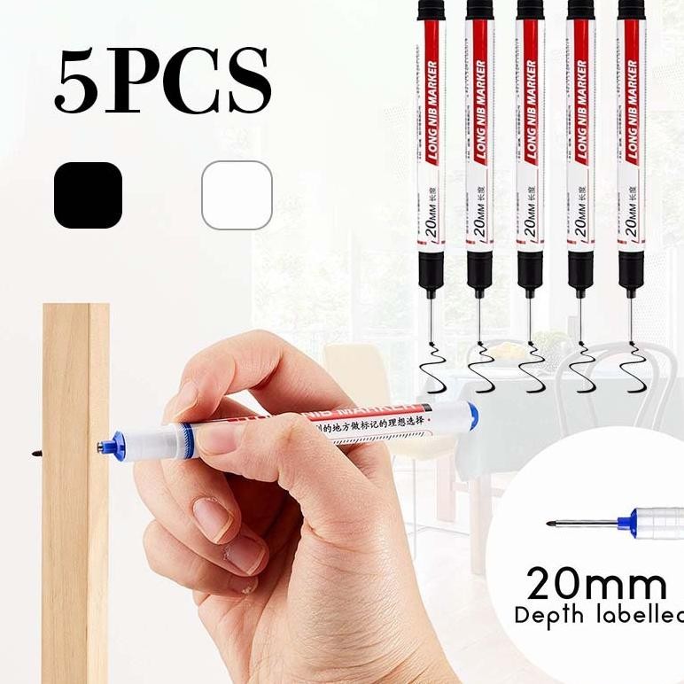 

5pcs Long Head Marker Tulisan Serbaguna Tukang Bangunan Lubang Dalam Spidol Berminyak Tahan Air Cepat 20mm DiM