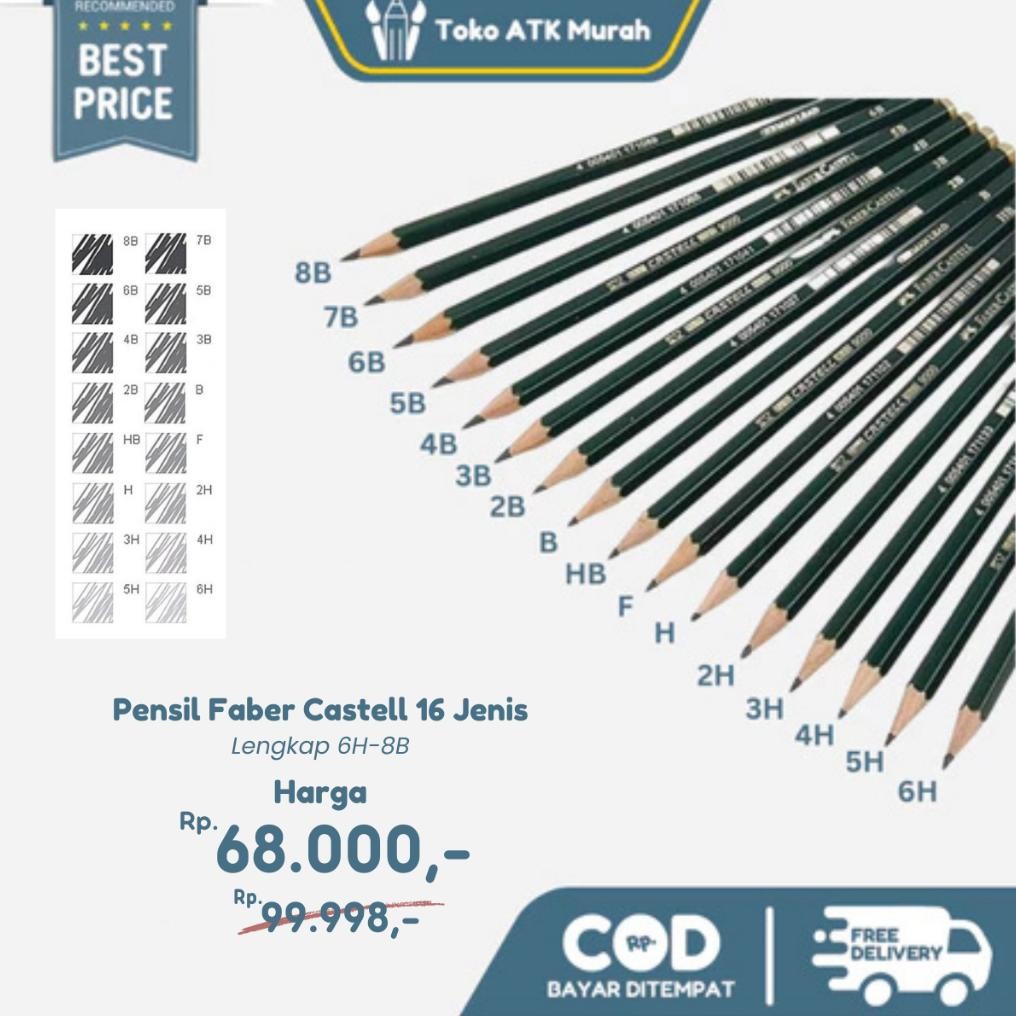 

Pensil Faber Castell 9000 Lengkap 16 pcs ( 6H - 8B ) DiM