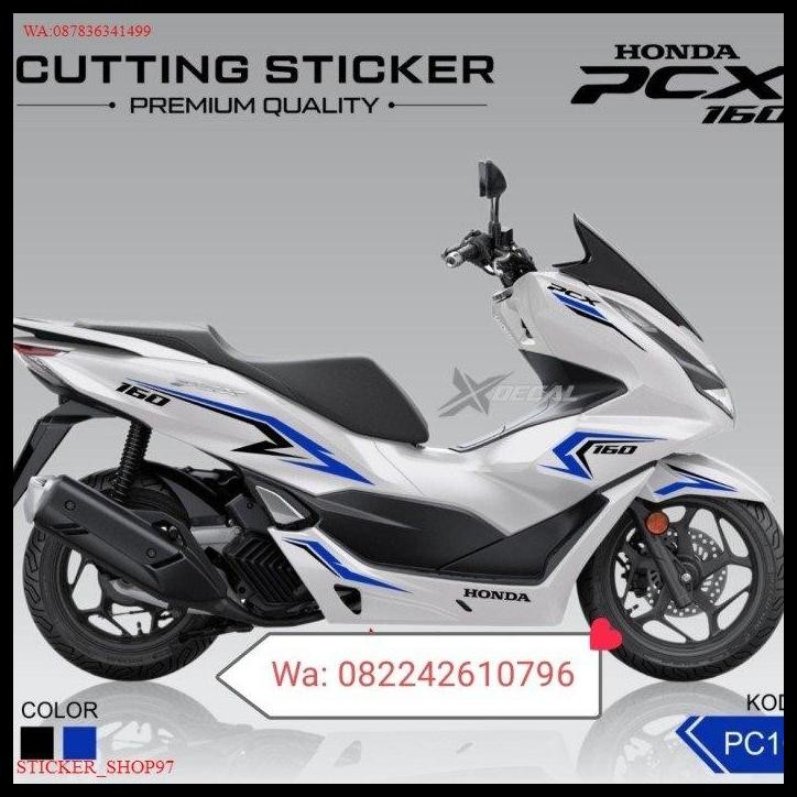 BEST DEAL STICKER CUTTING STRIPING HONDA PCX 160 2021 PUTIH SPORTY BIRU ORANGE 