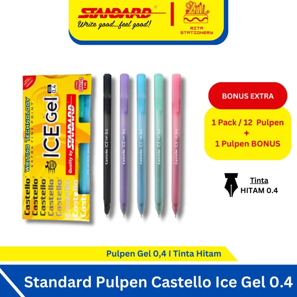 

Pulpen STANDARD Castello Ice Gel 0.4mm / Bolpen Pena Pen Gel Hitam 0,4 mm 1 pack DiM